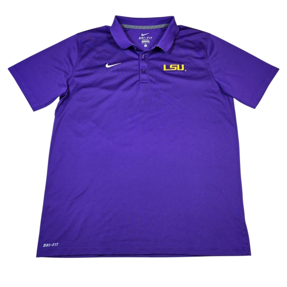 LSU Tigers Men's NCAA Nike DRI-FIT Purple Stripe Collar Performance Polo, Size L